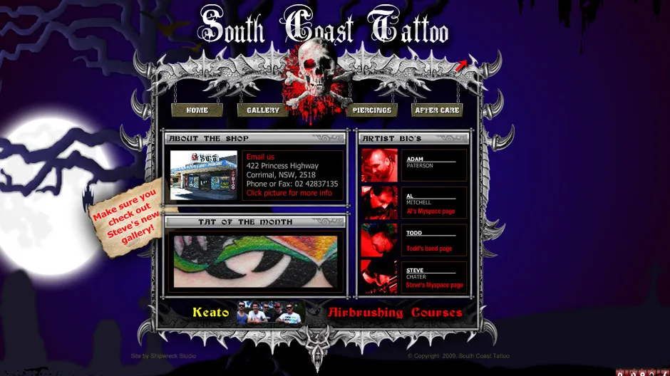 South Coast Tattoo website by Shipwreck Studio