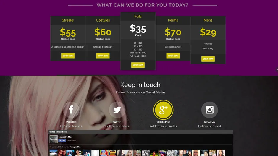 Transpire Hair Web Design